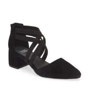 Eileen Fisher Suede Block Heel Pumps Womens 10 Black Strappy D'Orsay Designer